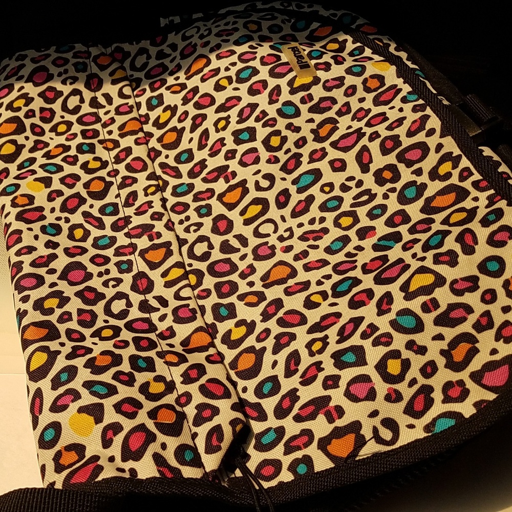 Multi Colored Leopard Print Large Book Bag Pockets - image 1